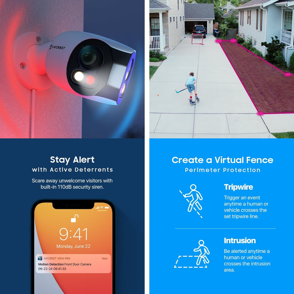 Amcrest Dual-Lens 4K (8MP) Outdoor Security POE Camera, 2 x 4MP Lenses PoE AI Bullet IP Camera, 65ft Night Color, Face Detection, Panoramic 180° FOV, 4K@15fps IP8M-DLB2998EW-AI (White)