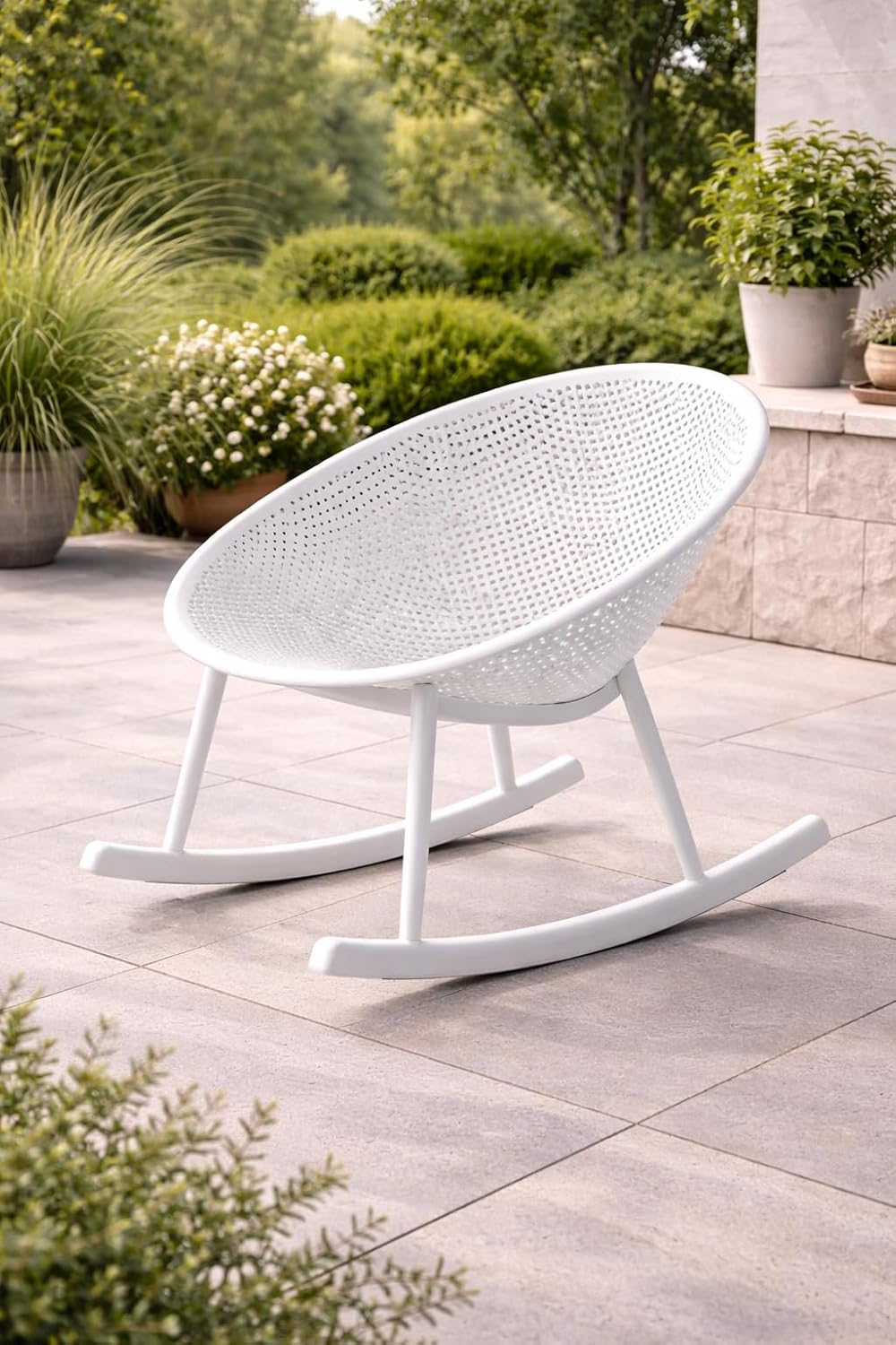 2xhome Patio Rocking Chair | Oval Egg Shaped Lounge Rocker | All Weather Plastic | Modern Accent Side Chair for Indoor or Outdoor Use, White, Single, Set of 1
