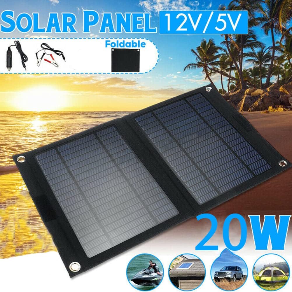 Solar Panel Kit,Portable Solar Panel Charger 20W Foldable Monocrystalline Waterproof Solar Generator Kits, for Home, Camping, RV