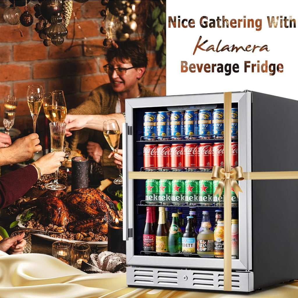 Kalamera 24 inch Beverage Refrigerator - 154 Cans Capacity Beverage Cooler- Fit Perfectly into 24' Space Built in Counter or Freestanding - for Soda, Water, Beer or Wine - For Kitchen, Bar or Office