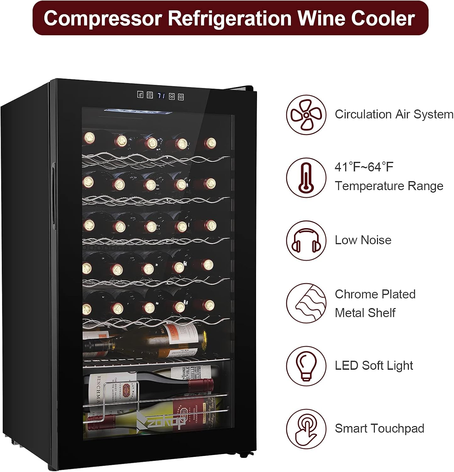 Winado Wine Cooler Refrigerator, 34 Bottle Freestanding Compressor Wine Cooler w/Digital Temp Control, Mini Wine Fridge with Double-Layer Glass Door & Removable Shelves