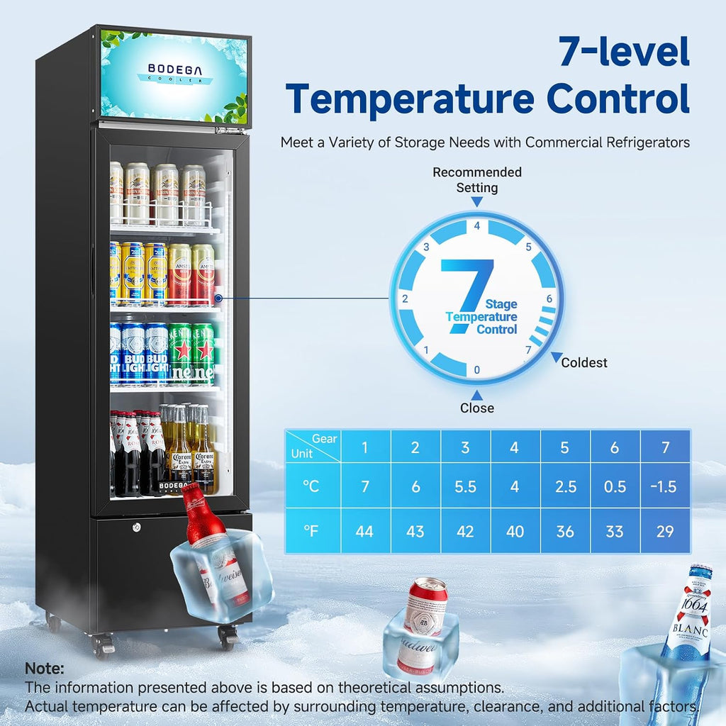 BODEGA BODEGACOOLER Commercial Drink Fridge with Glass Door, Tall Beverage Cooler for Beer, Soda, Single Door Display Refrigerator, 6.34 Cu.Ft Capacity