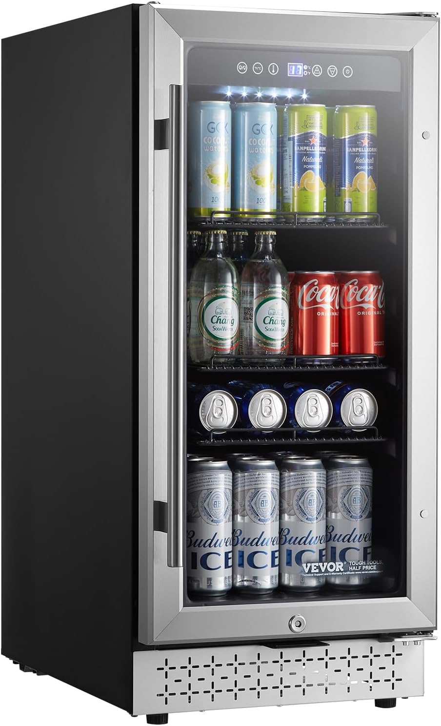 VEVOR Beverage Refrigerator Cooler, 88 Can Beverage Fridge, Mini Fridge with Glass Door, Adjustable Shelves, Digital Temperature Control, Built-in or Freestanding Soda Beer Fridge for Home Office Bar