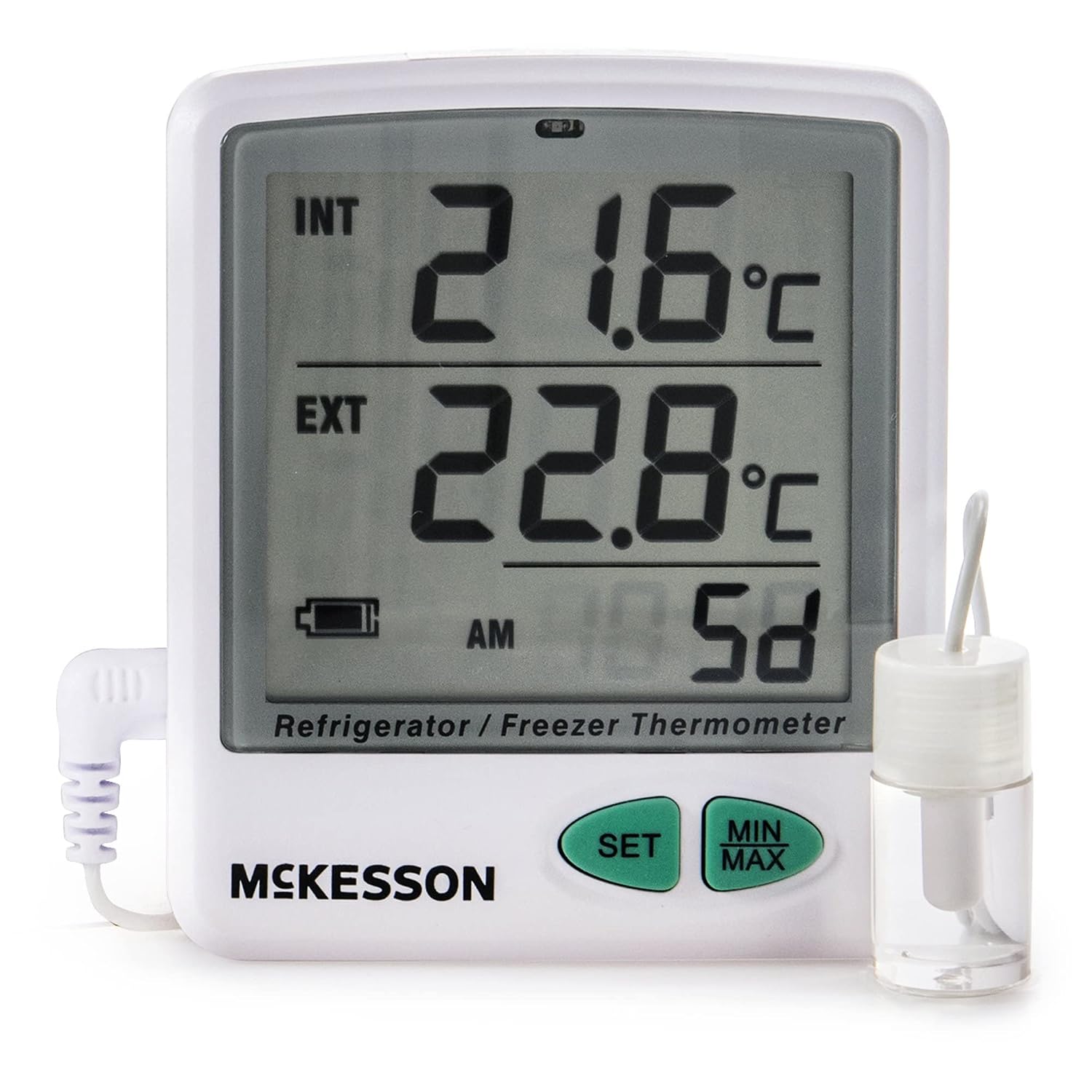 McKesson Refrigerator and Freezer Thermometer, Single-Probe - Waterproof Digital Display Max/Min Temperatures, 1 Count