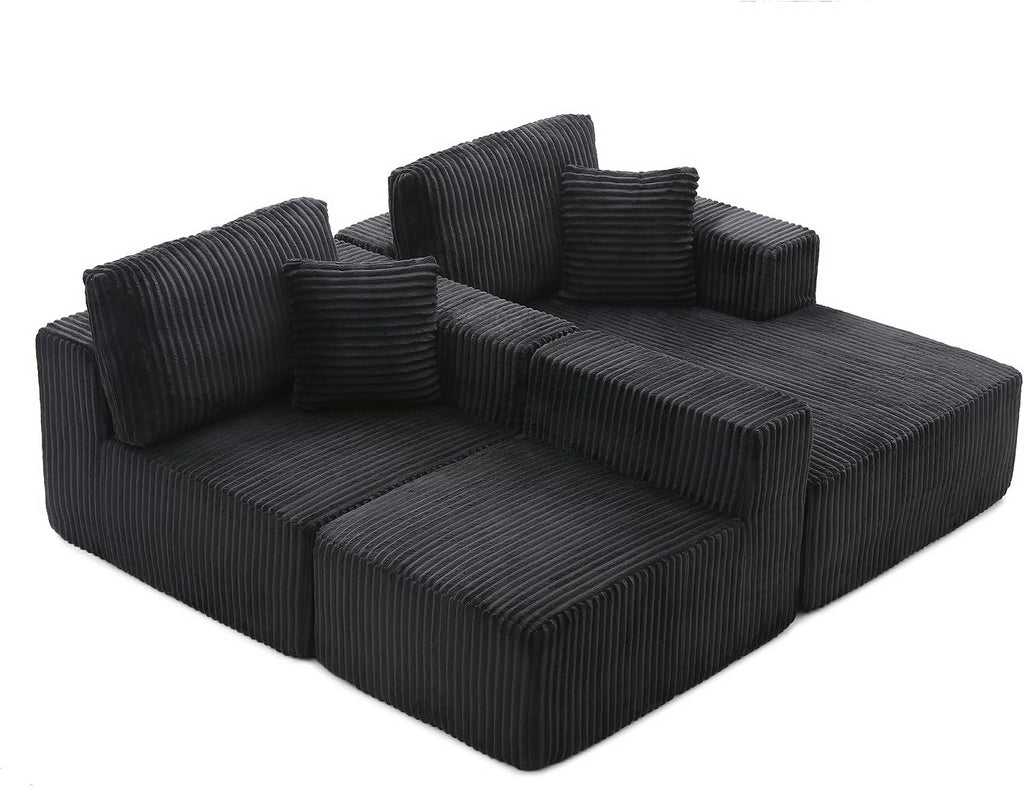 L Shaped Modular Boneless Sectional Couches for Living Room, Wide Armrest, Deep Seat, Memory Foam, Assembly Free, Modern Comfy Corduroy Fluffy Cloud Sofa with Right Chaise, Black