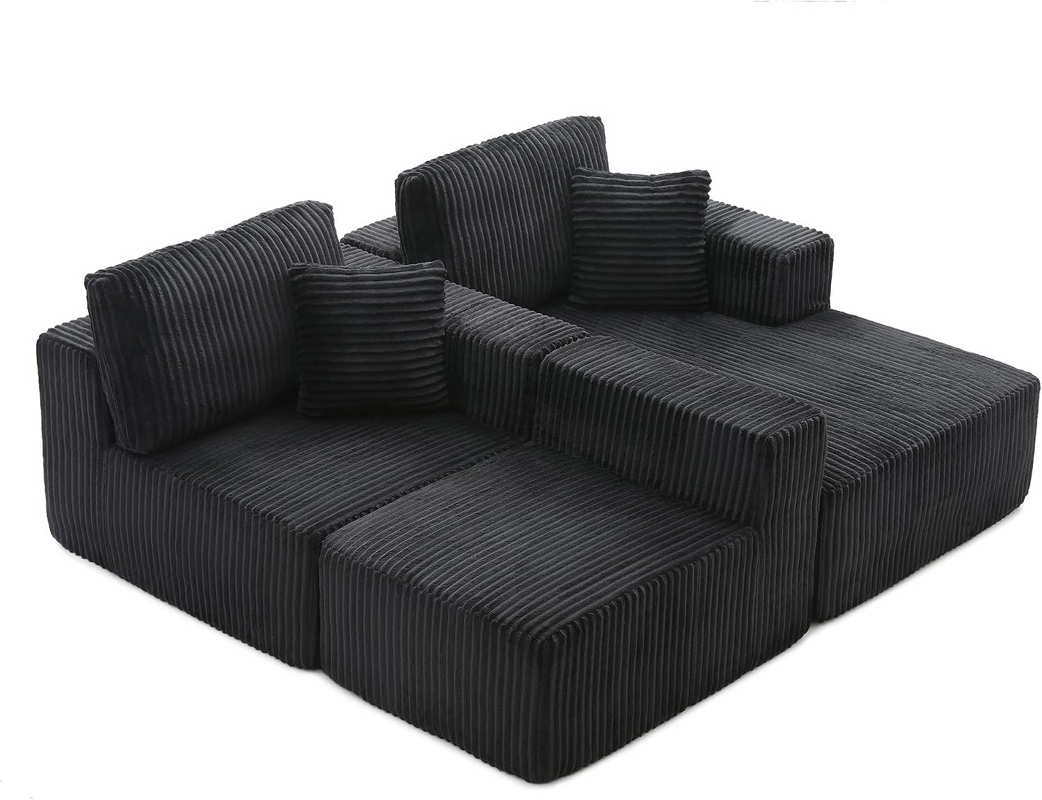 L Shaped Modular Boneless Sectional Couches for Living Room, Wide Armrest, Deep Seat, Memory Foam, Assembly Free, Modern Comfy Corduroy Fluffy Cloud Sofa with Right Chaise, Black