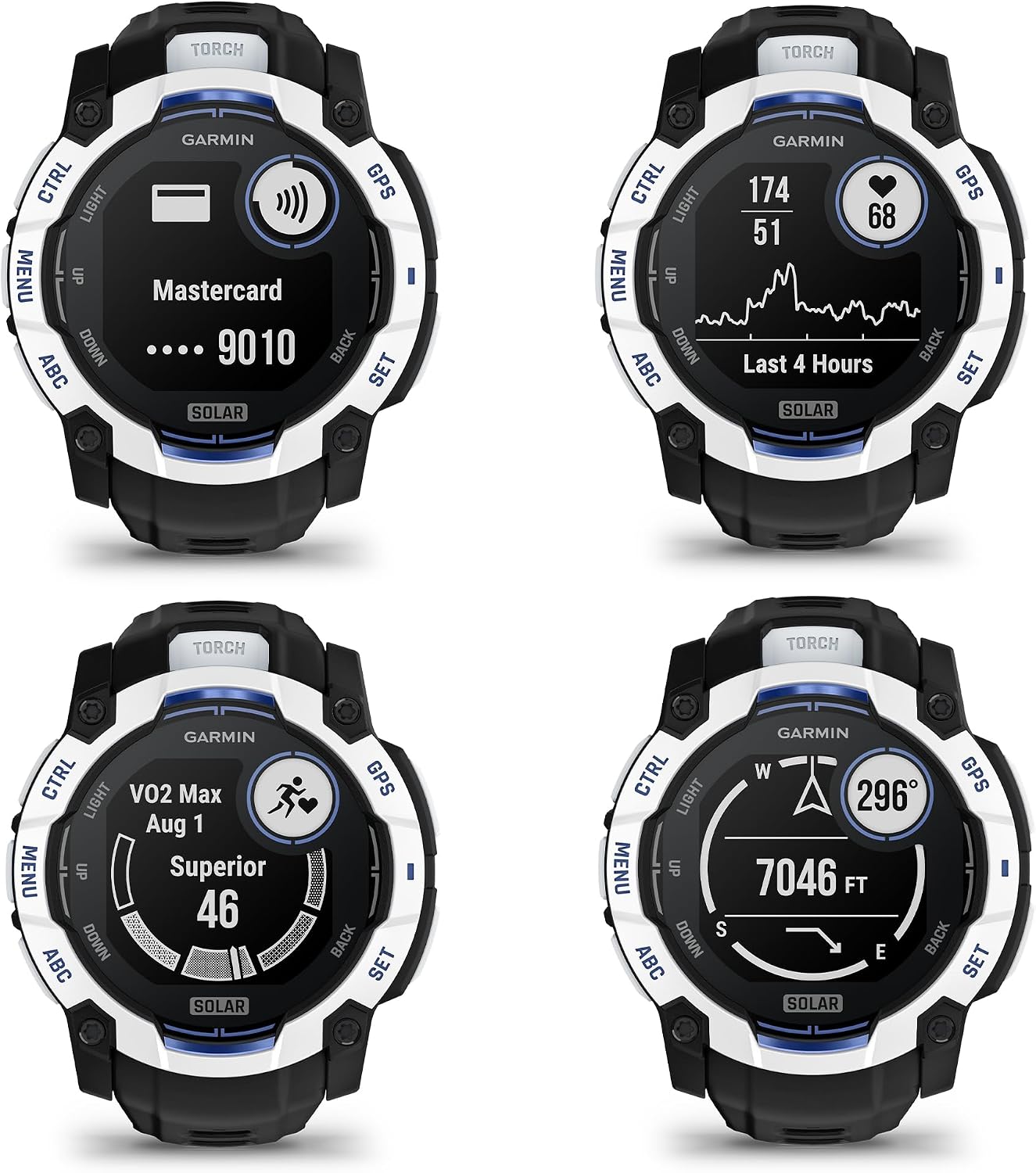 Garmin Instinct 3 Solar Rugged GPS Smartwatch, 50 mm Case, Unlimited Battery with Solar Charging, Multi-Band GPS, Built-in Flashlight, Whitestone with Black/Bolt Blue Band (Supernova Collection)