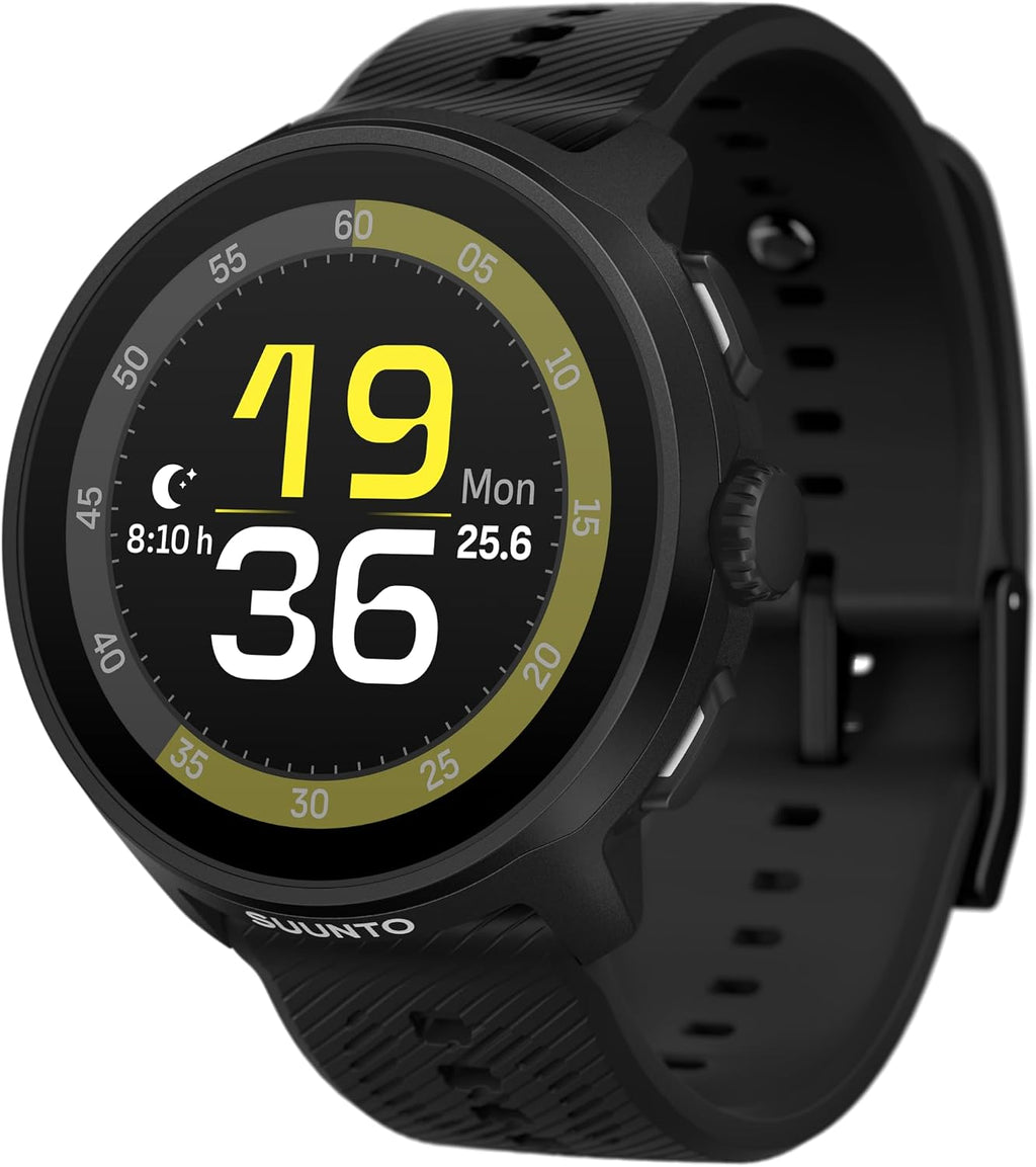 SUUNTO Run Running GPS Sports Watch with Silicone Strap, 1.32' AMOLED Touchscreen w/Crown Button, Wrist Heart-Rate & Sleep Health Tracking, Black