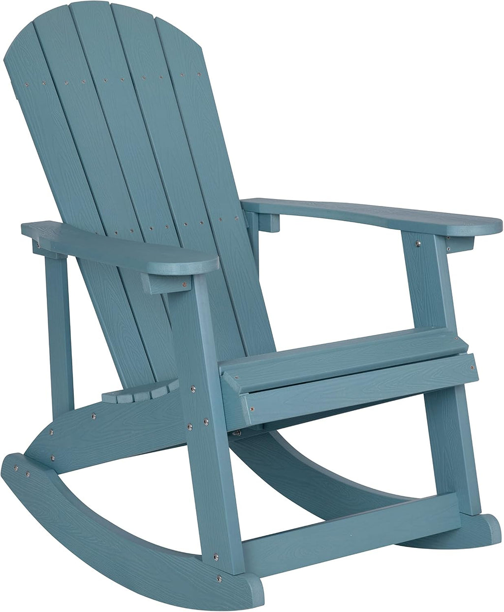Flash Furniture Set of 2 Savannah Adirondack Rocking Chairs - Commercial Grade All-Weather Sea Foam Poly Resin Wood - Matching Side Table