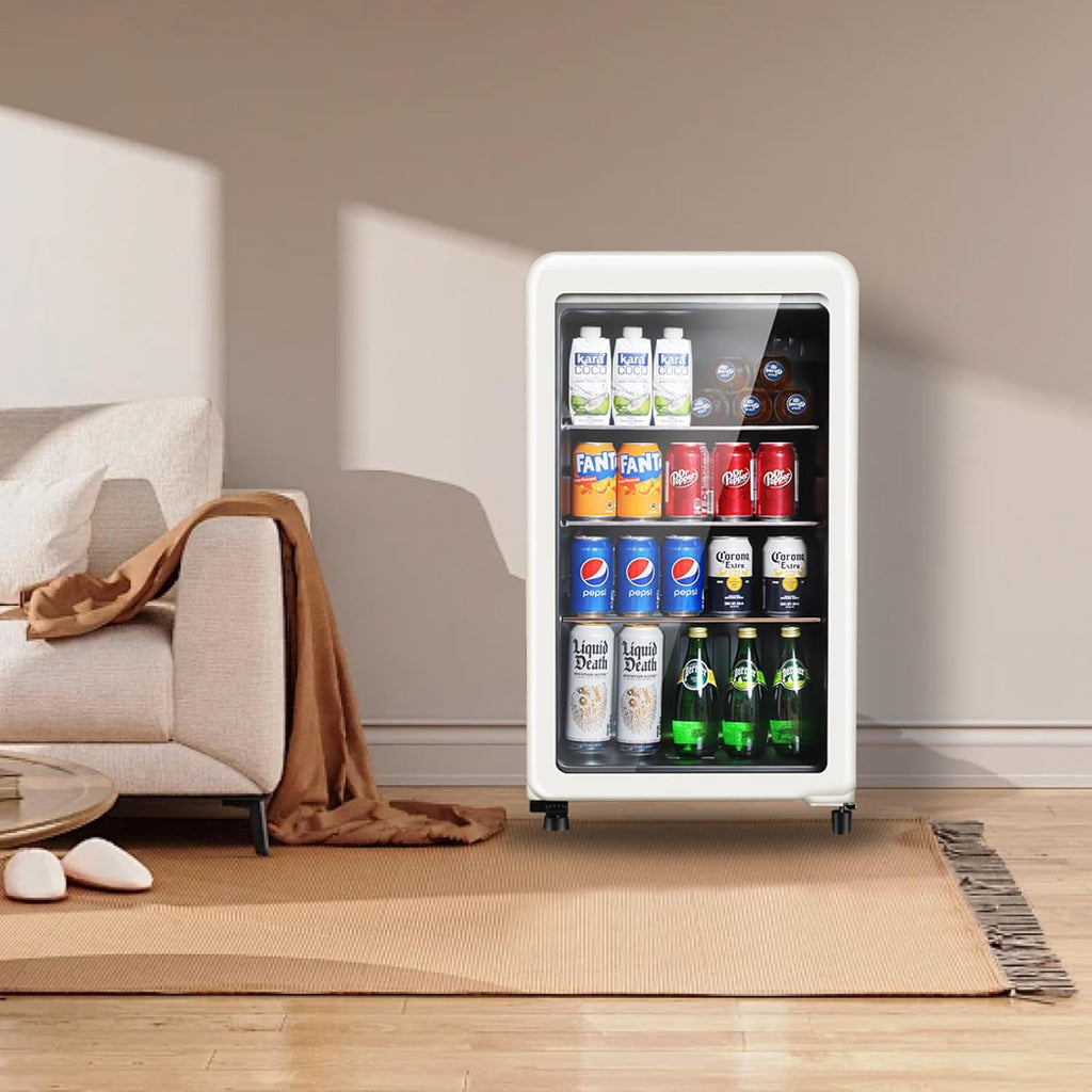 HAILANG Retro Beverage Refrigerator Cooler, 3.2 Cu.ft Mini Fridge with Glass Door for Soda Beer Wine, Beverage Cooler Prefect for Home, Bar