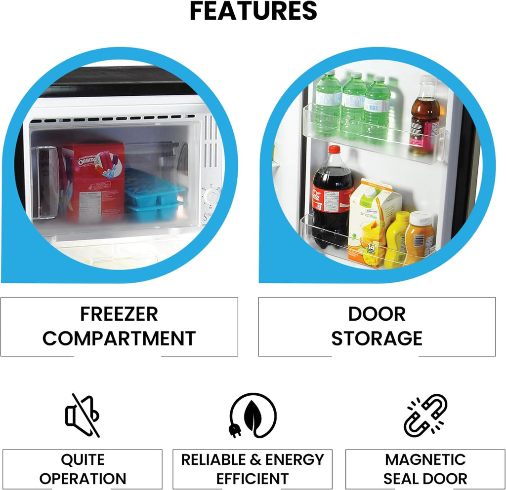 Koolatron Compact Fridge with Freezer, Stainless Steel, 6.2 Cubic Feet (176 L) Capacity, for Snacks, Frozen Meals, Beverages, Juice, Beer, Den, Dorm, Office, Games Room, or RV, Grey