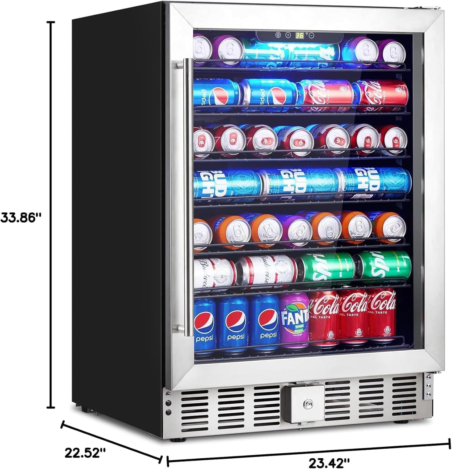 GarveeHome 24 in Beverage Refrigerator, 5.1 Cu.Ft Beverage Fridge, 166 Cans Capacity Drink Fridge with 36～60°F Adjustable Digital Temperature Control Compressor and Safety Lock