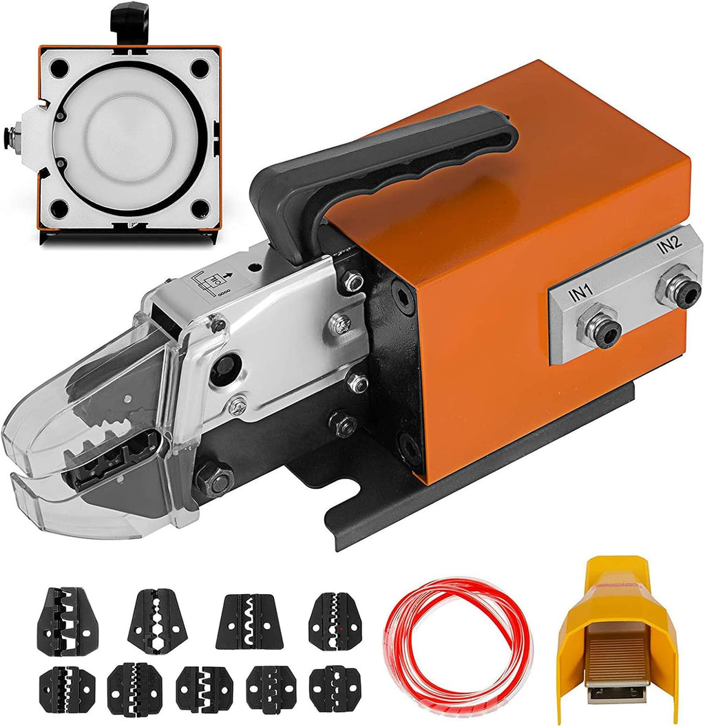 VEVOR Pneumatic Crimping Tool Am-10, Air Powered Wire Terminal Crimping Machine Crimping Up To 16mm2, Pneumatic Crimper Plier Machine with 10 Sets Of Dies for Many Kinds of Terminals