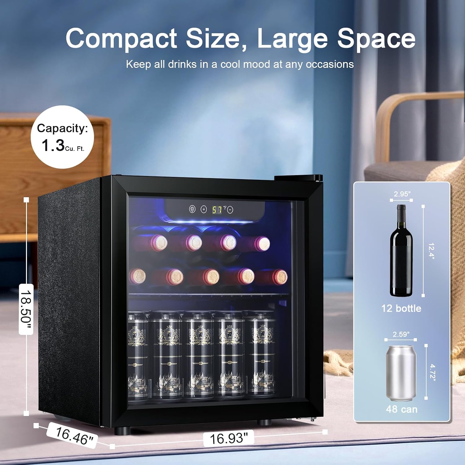 Antarctic Star 12 Bottle/48 Can Mini Fridge Cooler - Beverage Refrigerator Glass Door for Beer Soda Wine, Small Drink Dispenser Clear Front Removable for Home, Office Bar (1.3cu.ft)