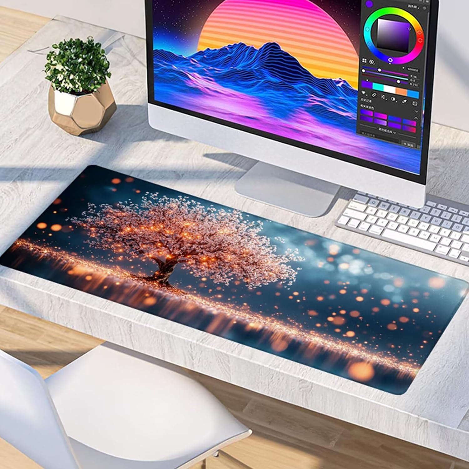Tree Mouse Pad, Gaming Mouse Pad 60x32in, Desk Mat with Stitched Edges, Large Mousepad Waterproof, Gaming Accessories Keyboard Mat, Office Desk Accessories, for Gamer Computer Office Home, Pink 4-9777