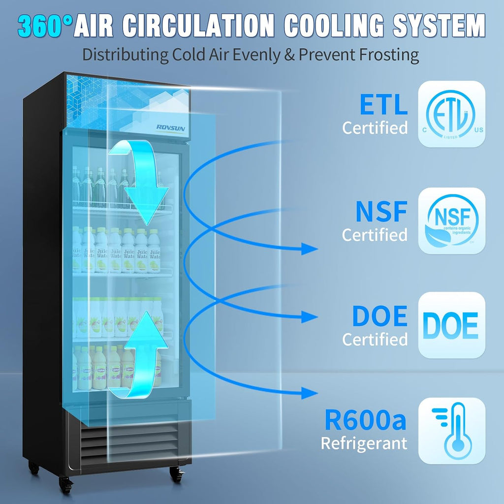 ROVSUN 10 Cu.Ft Beverage Refrigerator Commercial ETL NSF, Display Refrigerator Beverage Cooler Glass Door Merchandiser Refrigerator Fridge w/Adjustable Shelves LED Light for Bar Restaurant Cafe
