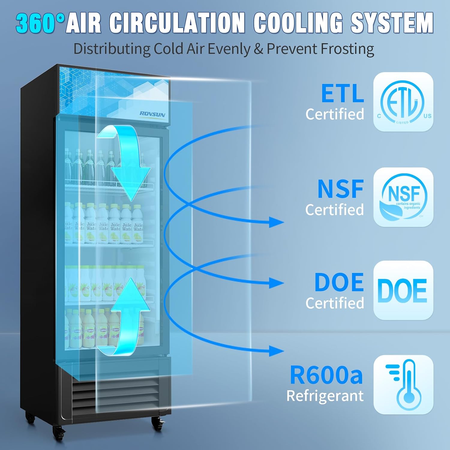 ROVSUN 10 Cu.Ft Beverage Refrigerator Commercial ETL NSF, Display Refrigerator Beverage Cooler Glass Door Merchandiser Refrigerator Fridge w/Adjustable Shelves LED Light for Bar Restaurant Cafe