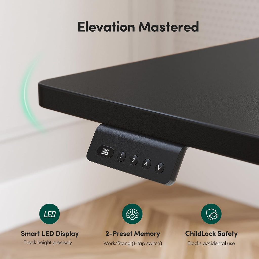 FEZIBO 63 x 55 L Shaped Standing Desk Adjustable Height, 63 Inch Electric Stand up Corner Computer Desk, Sit Stand Home Office Desk with Splice Board, Black