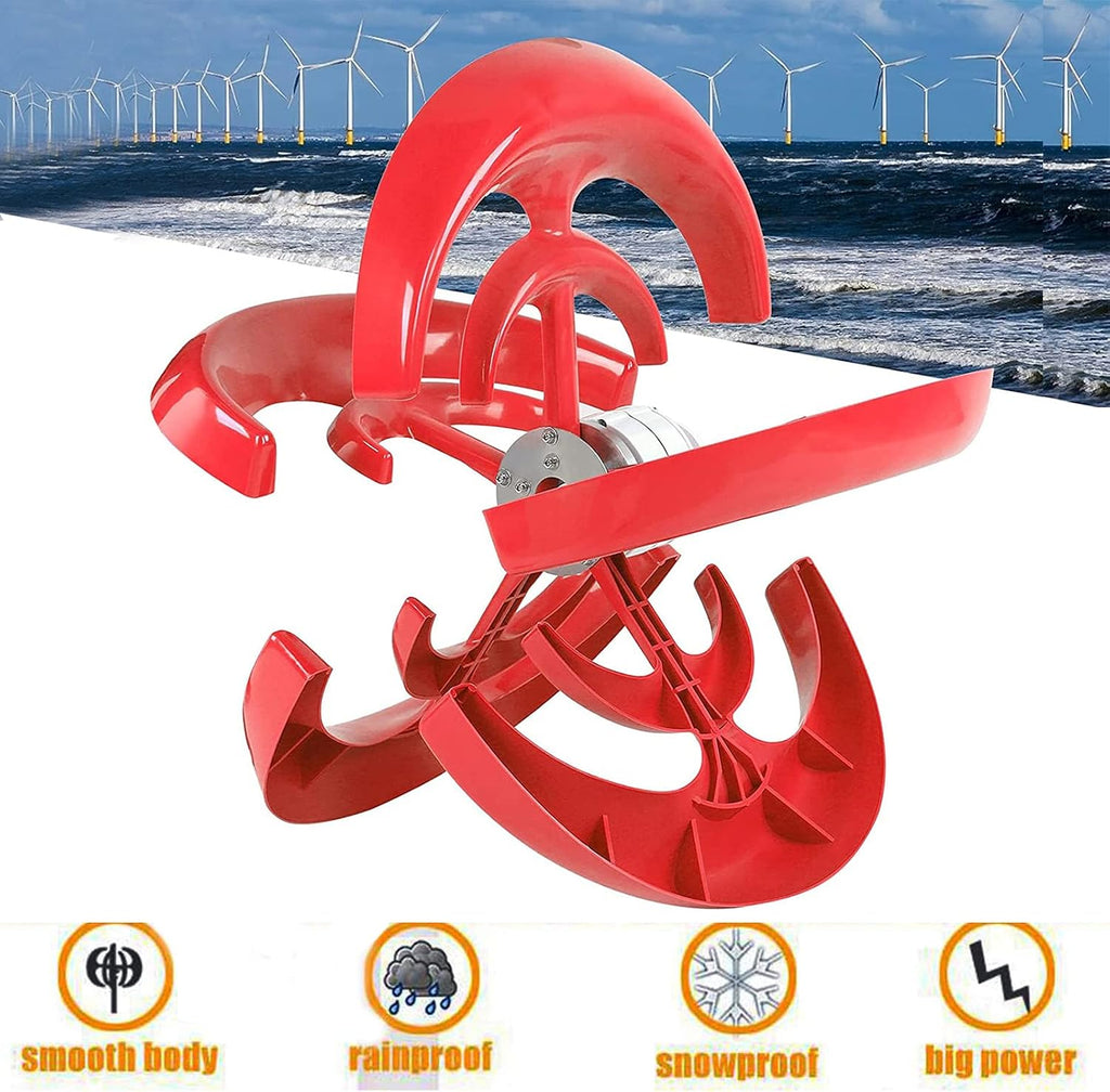 3000W Vertical Axis Wind Turbine Generator Low Noise Low Start Wind Speed 12V 24V 48V Windmill Off Grid System with MPPT Charger(Red)