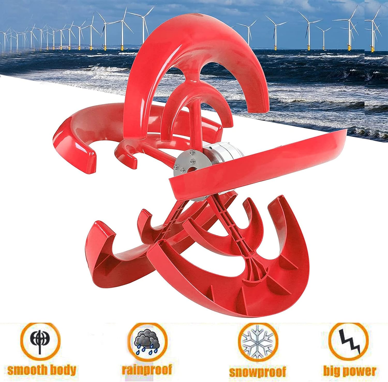 3000W Vertical Axis Wind Turbine Generator Low Noise Low Start Wind Speed 12V 24V 48V Windmill Off Grid System with MPPT Charger(Red)