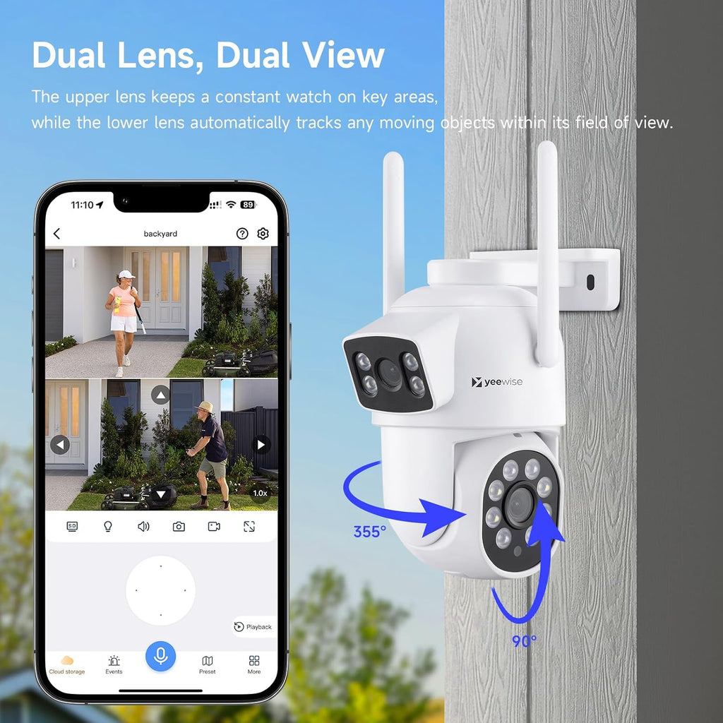 YEEWISE 2K Wi-Fi 6 Wireless Security Camera System with 12' Monitor, Dual Lens WiFi Security Cameras with 360° Pan Tilt & Auto Tracking, 16CH NVR with 1TB HDD, 5G&2.4G WiFi, 24/7 Record,Plug-in Power