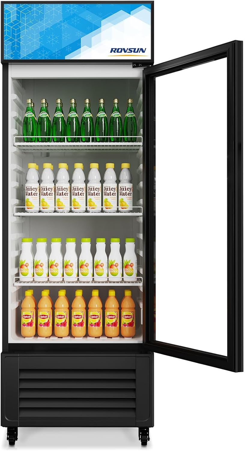 ROVSUN 10 Cu.Ft Commercial Refrigerator Display Refrigerator ETL NSF Certified, Slim Commercial Beverage Cooler Glass Door Merchandiser Drink Fridge w/Adjustable Shelves LED Light for Bar Restaurant