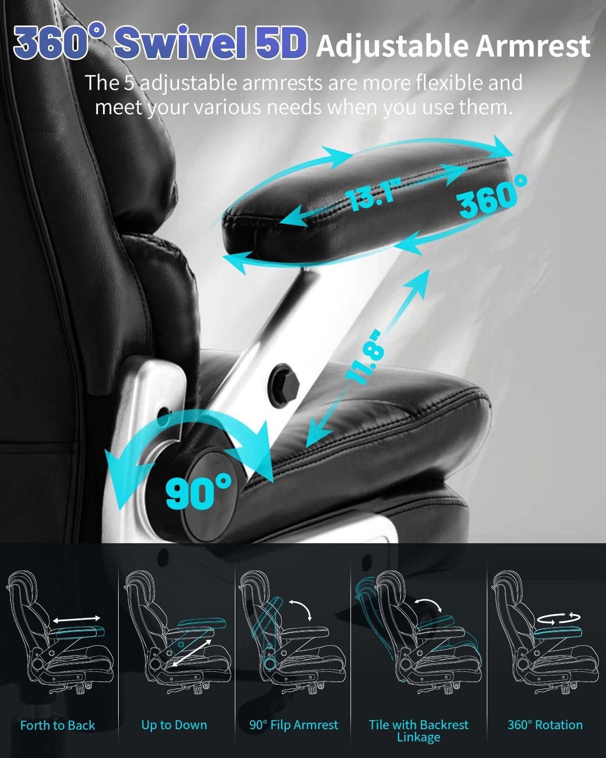 800LBS Big and Tall Office Chair for Heavy People, Heavy Duty Executive Chair with High Back, Extra Wide Seat and Adjustable Lumbar, Large Computer Desk Chair with 5D Flip Arms for Home Office