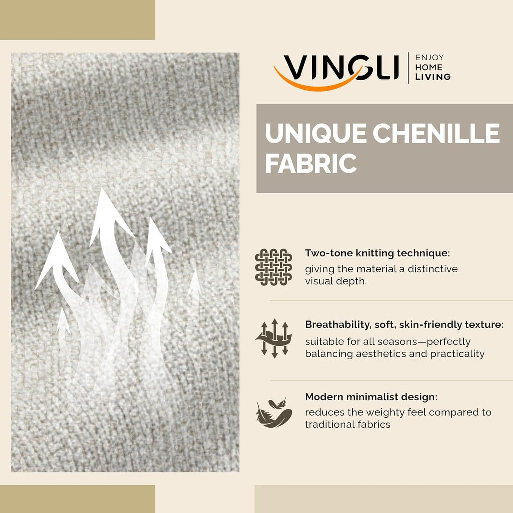 VINGLI 110' U-Shaped Sectional Couch with Two Chaise, Affordable Small Sofa with 4 Seats, Chenille Fabric Comfy Couches for Living Room, Beige