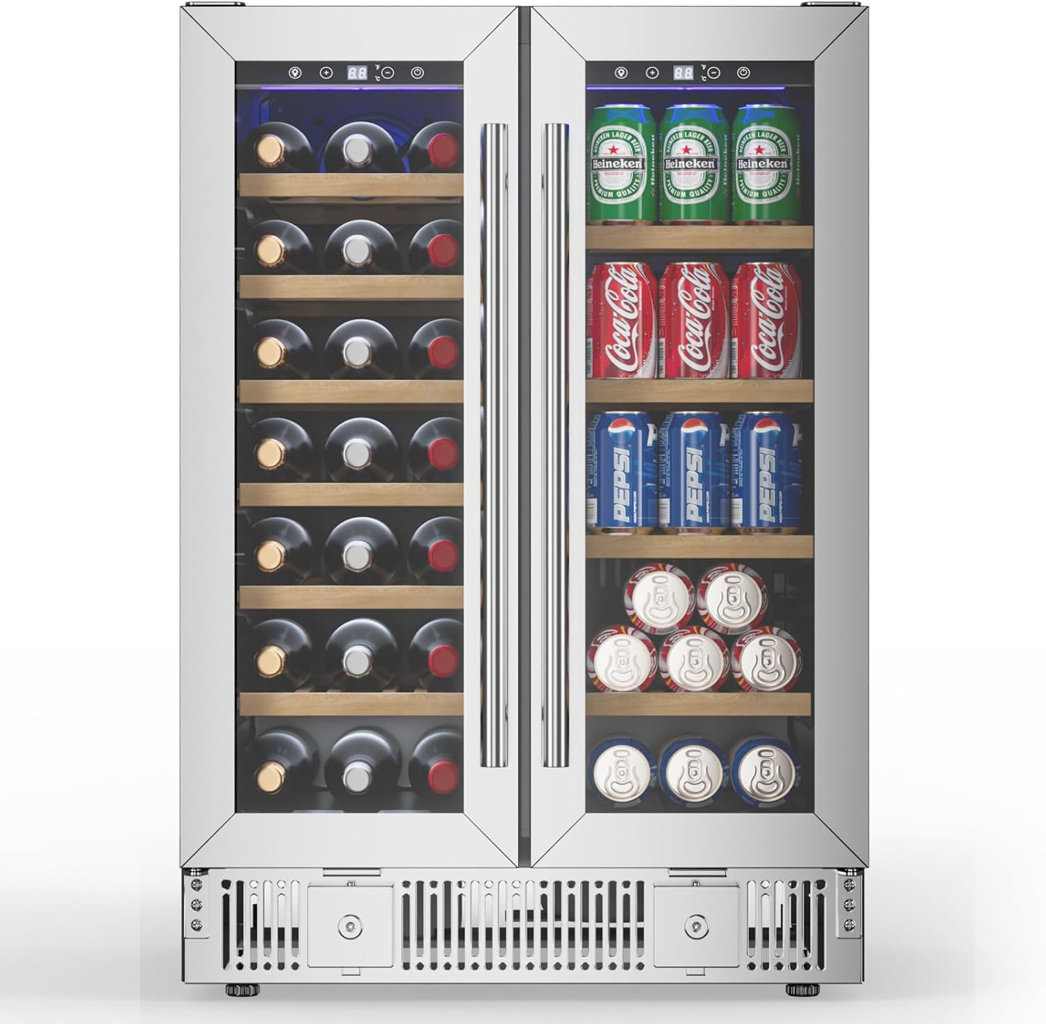 TABU Wine and Beverage Refrigerator, 24 Inch Dual Zone Wine Cooler with Glass Door&Lock, Built-in or Freestanding Beverage Fridge Hold 21 Bottles and 88 Cans