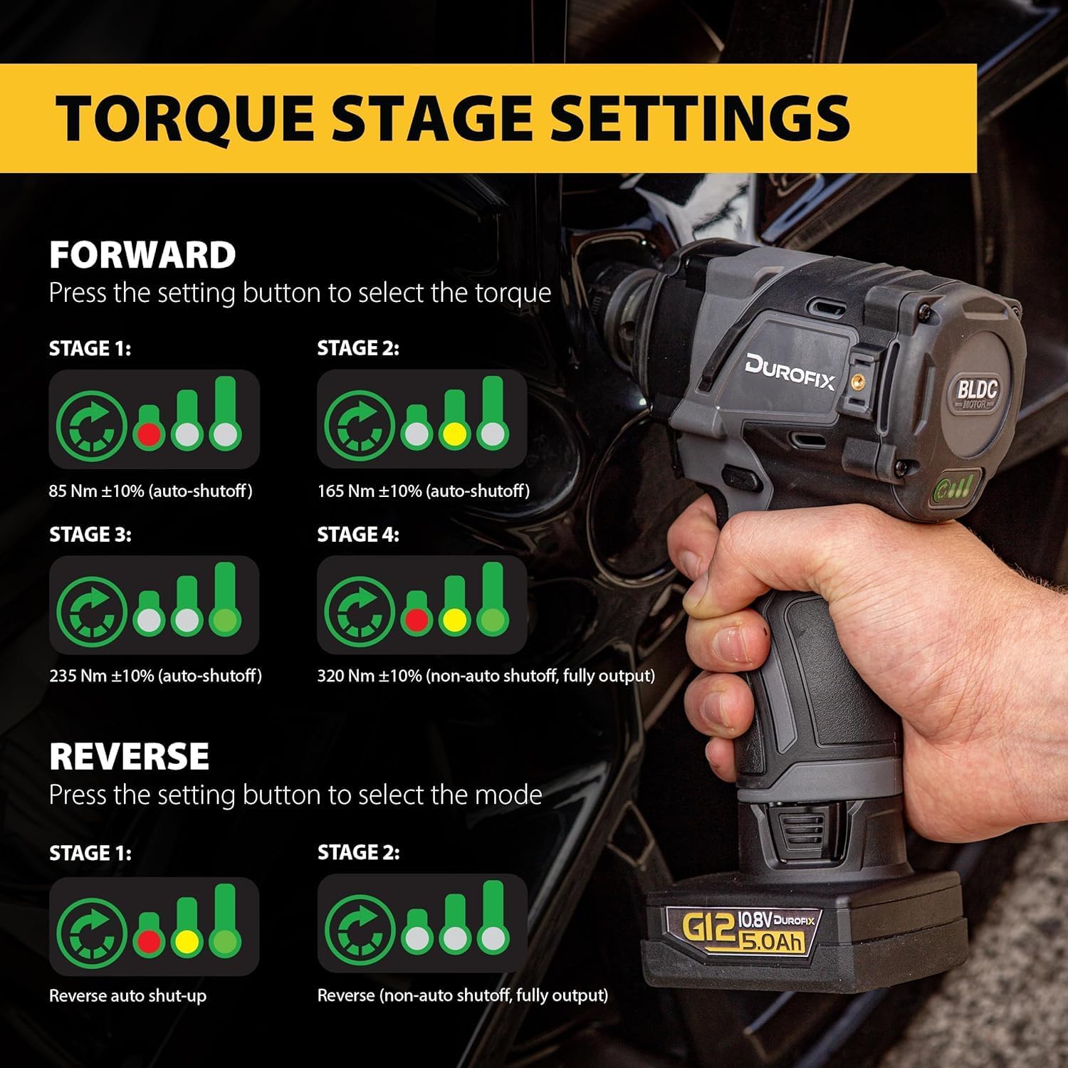 Durofix G12 Series RK12136-2-K8 12V Cordless 3/8' Hammer Drill Power Tool Combo Kit with 1/2' Drive Impact Wrench, 1 Battery & Charger