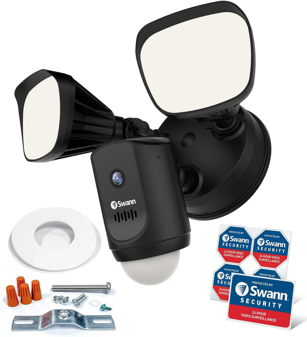 Swann Wi-Fi 1080p Waterproof Motion Activated FloodLight Camera with Night Vision, Heat Sensing, 2-Way Talk, Dimmable 2400 Lumens, Wide 125 Degree Viewing, Free Cloud & Local Recording