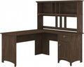Bush Furniture Salinas L Shaped Desk with Hutch in Ash Brown, Corner Table with Drawers and Storage for Home Office