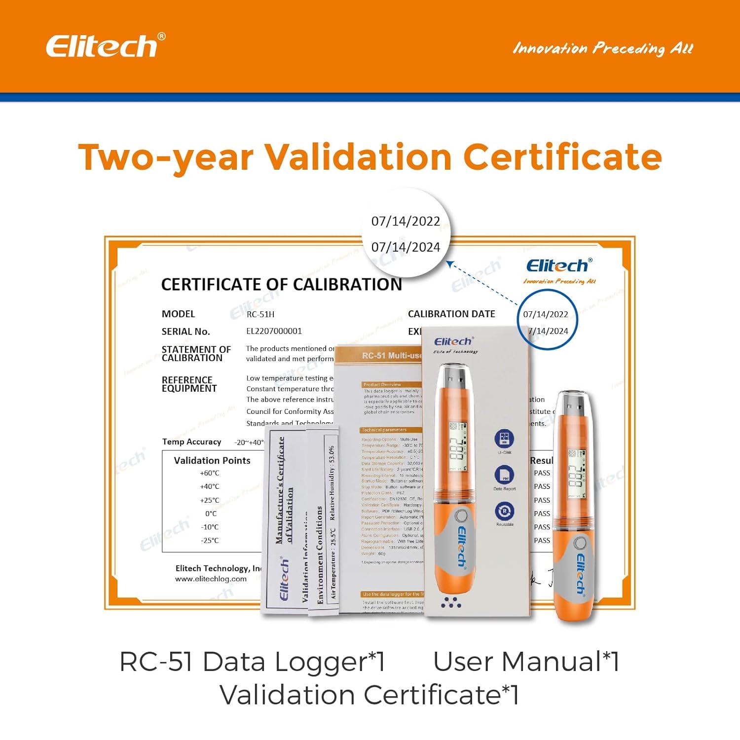 Elitech RC-51H USB Temperature Data Logger Reusable Digital Recorder Medical Refrigerator Thermometer Programmable Monitor 32000 Points High Accuracy (5 Packs)