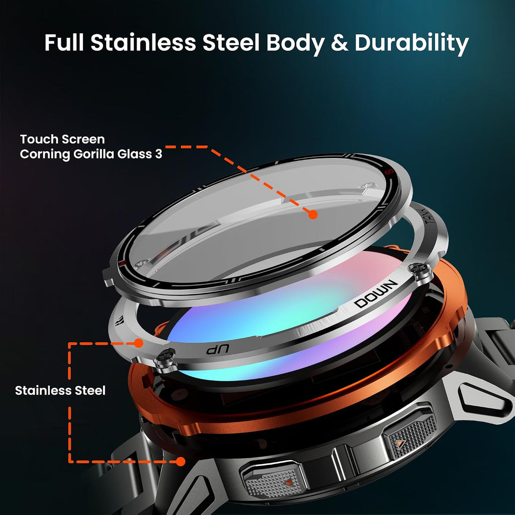 KOSPET Tank T3 Ultra 2 GPS Smart Watch for Men, Extra-Long Battery, Full Stainless Steel Body Rugged Smartwatch with Bluetooth Calling, Pressure&Altitude&Compass, 1.43' AMOLED Display(2 Bands)
