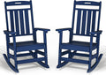 Plawdlik Oversized Outdoor Rocking Chair - All-Weather Resistant,HDPE Heavy Duty Patio Rockers with High Back - Perfect for Porch,Garden,Modern Style Set of 2-Navy Blue