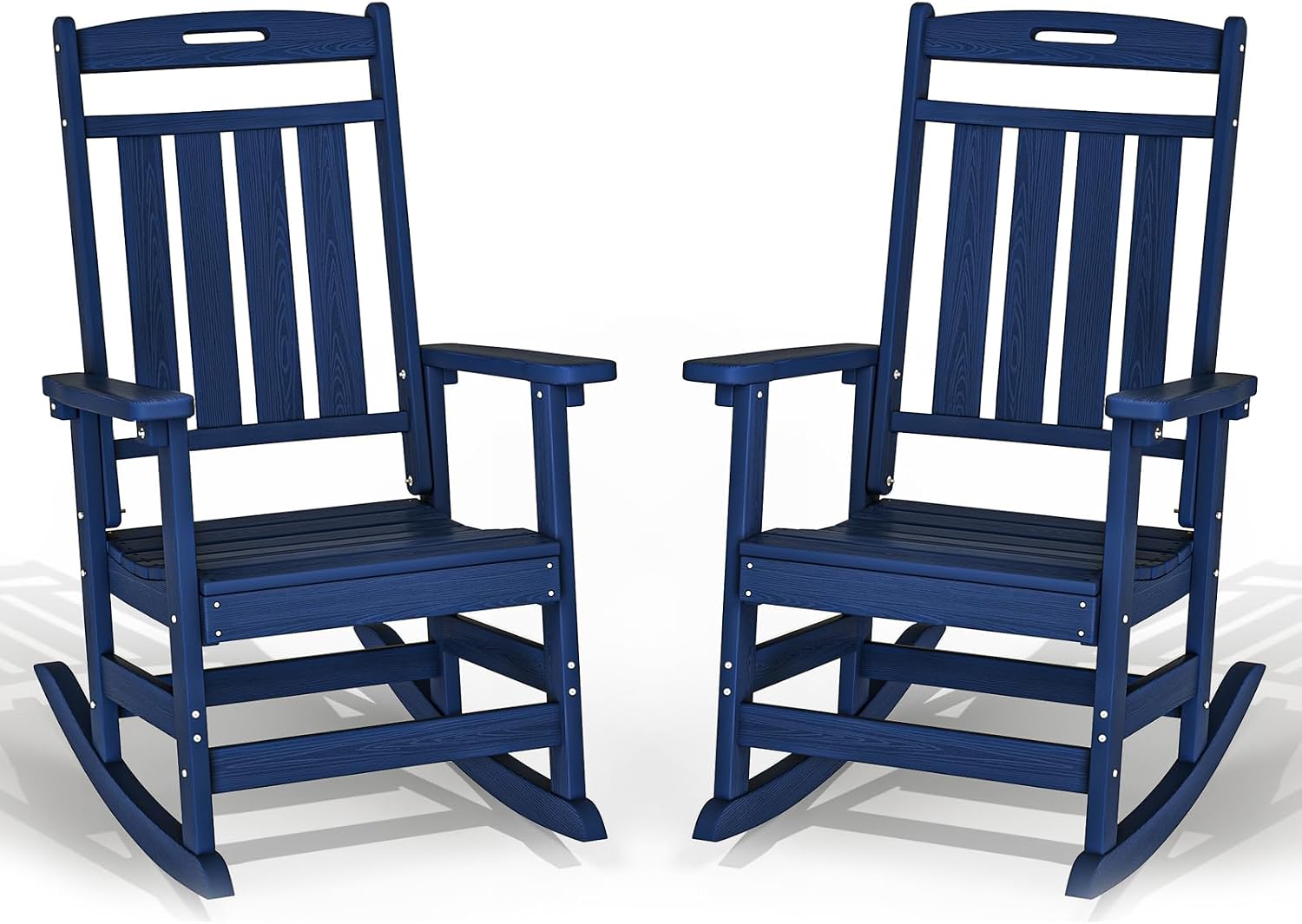 Plawdlik Oversized Outdoor Rocking Chair - All-Weather Resistant,HDPE Heavy Duty Patio Rockers with High Back - Perfect for Porch,Garden,Modern Style Set of 2-Navy Blue