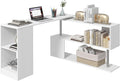 HOMCOM 55' 360° Rotating Corner Computer Desk Modern L-Shaped Home Office Workstation with 3-Tier Storage Shelves, Bookshelf, White
