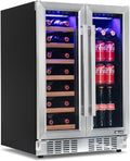 NewAir 24' Dual Zone Beverage Refrigerator & Wine Cooler for 20 Bottles & 78 Cans | Freestanding or Built-In Under Counter Mini Fridge for Beer, Wine and Soda | Stainless Steel