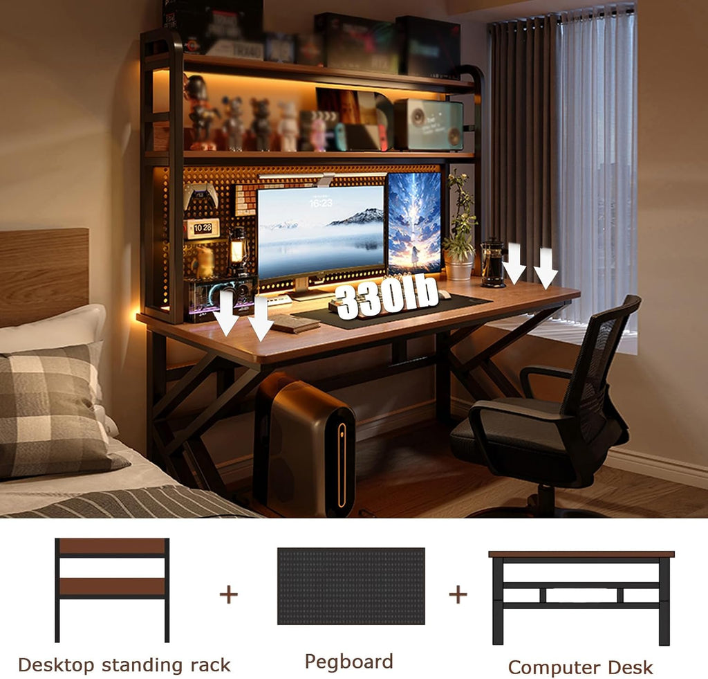 39.4in Computer Desk with Pegboard, Gaming Desk with Storage Shelves, PC Gamer Workstation Desk, Modern Study Writing Table for Home Office Bedroom (White, 39.4in/100cm)