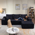 95.8' Cloud Sectional Couch with L-Shape Chaise, Modern Modular Comfy Sofa Chaise Longue, Upholstered Corduroy Couches Sleeper with Deep Seat for Living Room Bedroom, No Assembly Required, Black