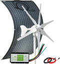100W ETFE Flexible Monocrystalline Solar Panel for RV Boat + 400W 12V Wind Turbine Generator + Hybrid Controller + Solar Extension Cable - 500W Solar Wind Hybrid System