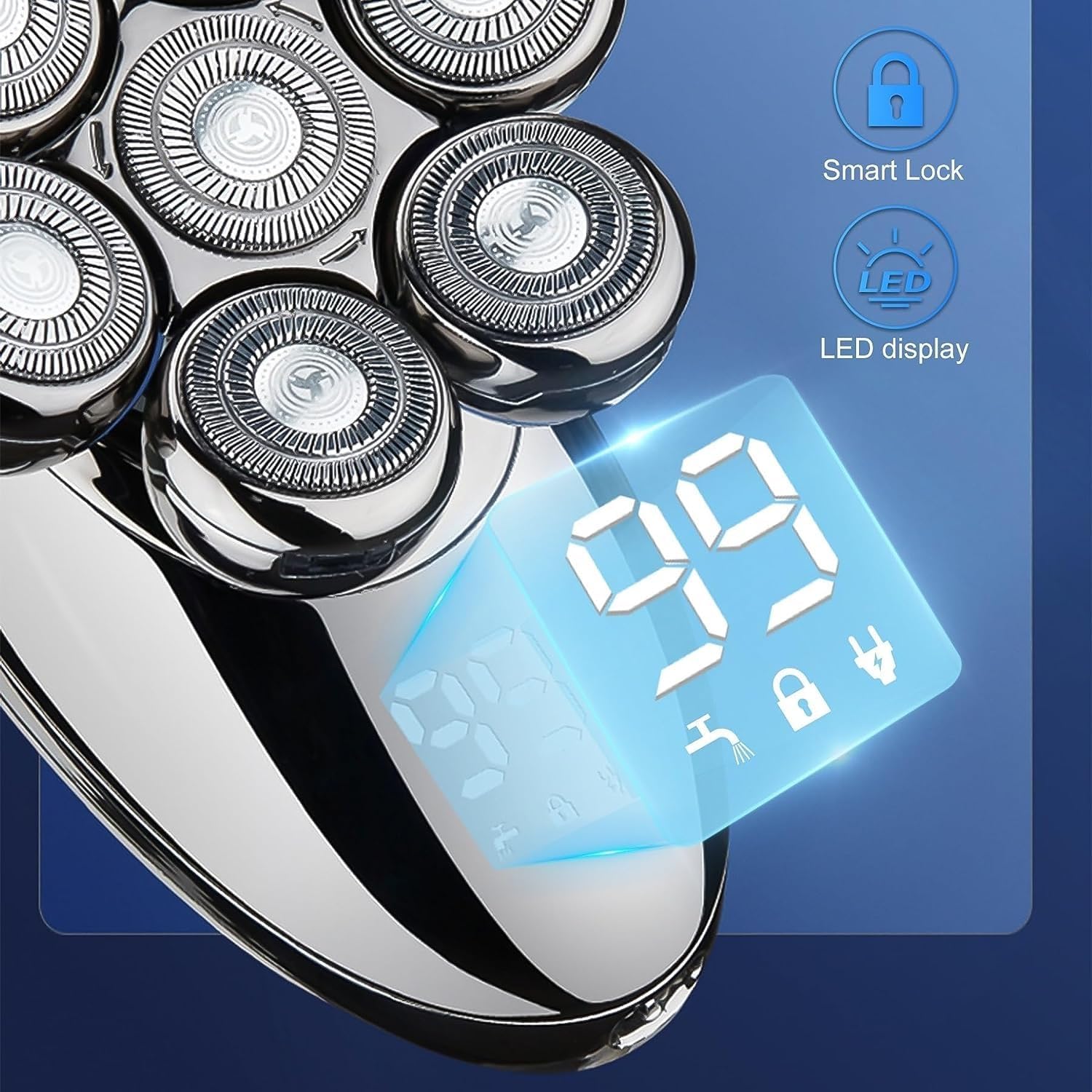 Electric Shavers for Bald Men, Men Electric Shaver Bald Head 5 in 1 Beard Trimmer Razor Nose Hair Clipper Waterproof Nose Trimmer Professional Shaver Machine