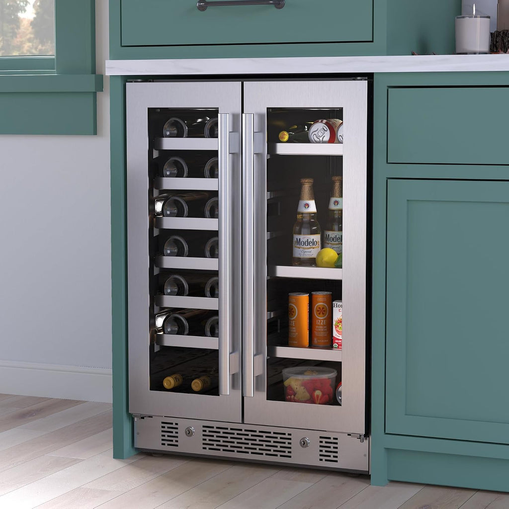 Avallon AWBC241GGFDBLSS 24 Inch Wide 21 Bottle Capacity 64 Can Capacity Beverage Center with LED Lighting and Double Pane Glass