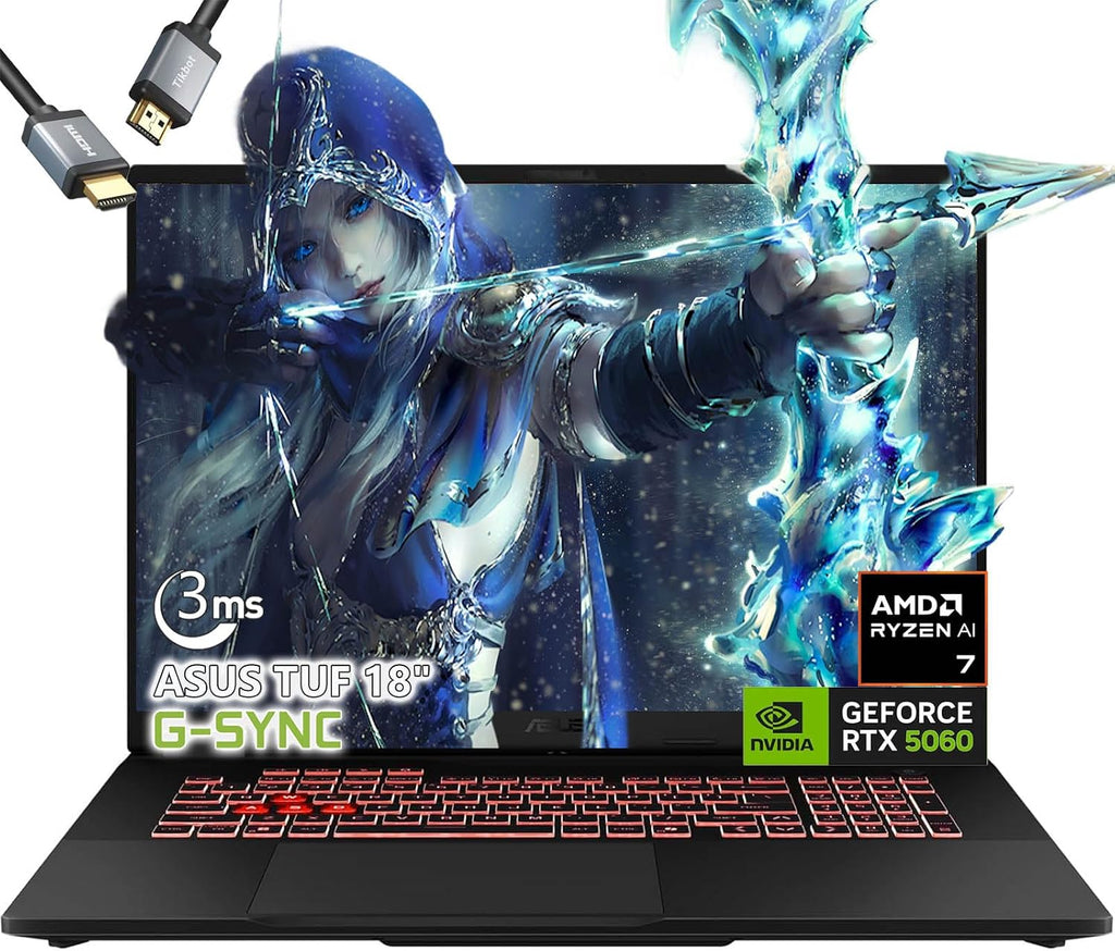 ASUS TUF A18 Gaming Laptop - AMD Ryzen 7 260 Beat i9-13905H - NVIDIA RTX 5060-18' WUXGA Display -64GB RAM| 2TB SSD -RGB Backlit Keyboard -Gamer Creative Videao Editing Engineering Business