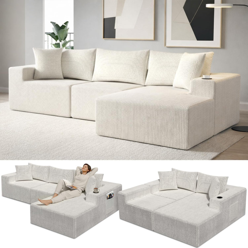 EconoHome Boneless Cloud Sectional Sofa - Plush Deep Seat L-Shaped Couch for Relaxing & Entertaining, Durable Construction & Easy Assembly, Perfect Addition to Any Living Room