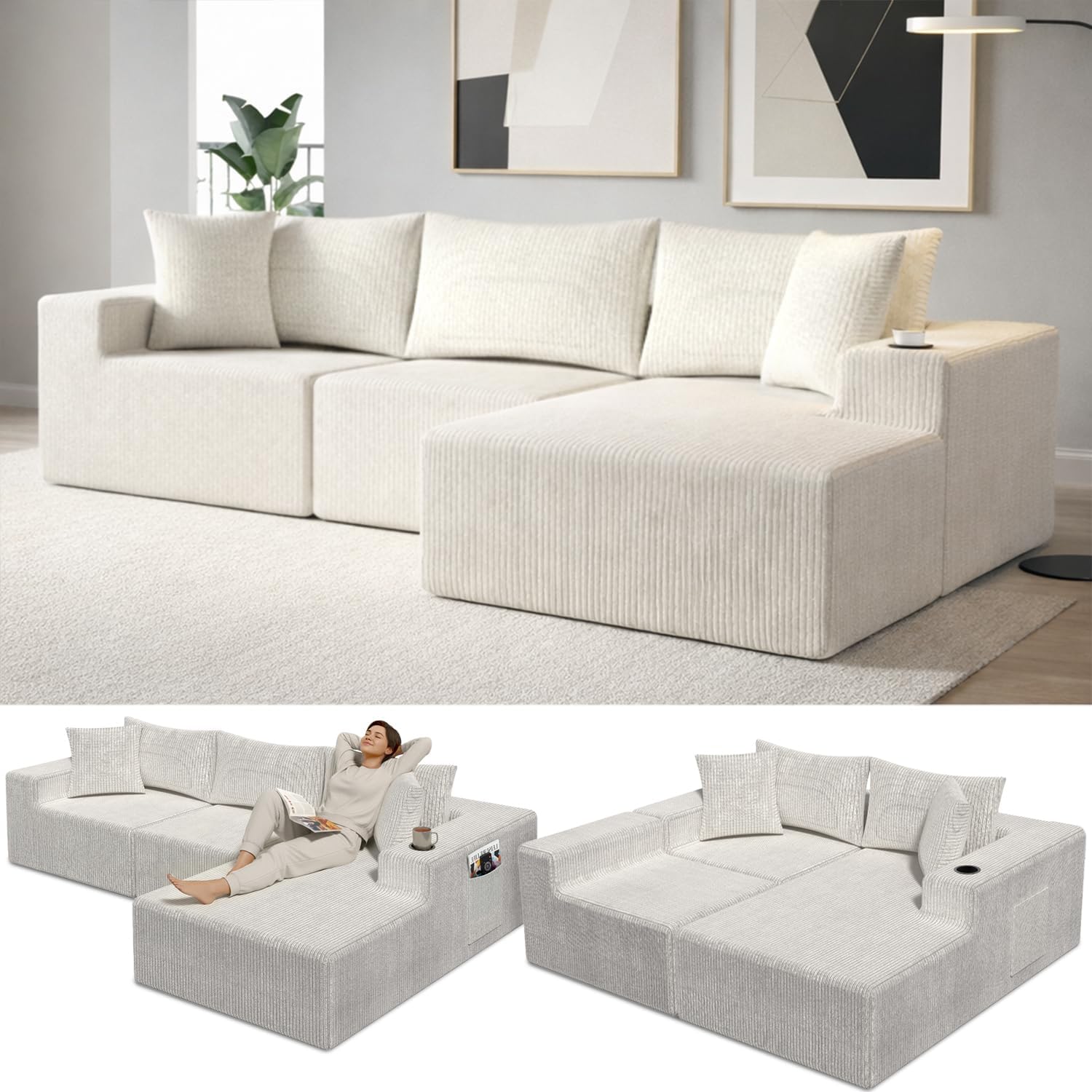 EconoHome Boneless Cloud Sectional Sofa - Plush Deep Seat L-Shaped Couch for Relaxing & Entertaining, Durable Construction & Easy Assembly, Perfect Addition to Any Living Room