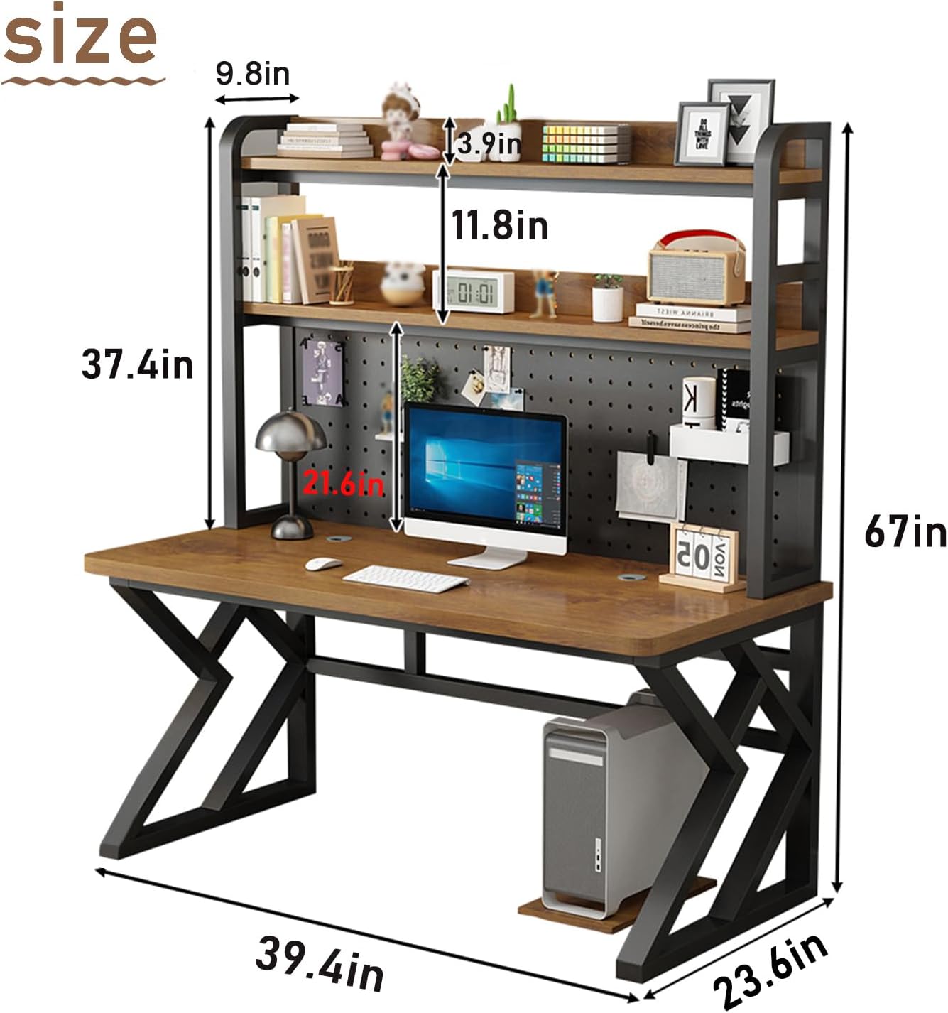 39.4in Computer Desk with Pegboard, Gaming Desk with Storage Shelves, PC Gamer Workstation Desk, Modern Study Writing Table for Home Office Bedroom (White, 39.4in/100cm)