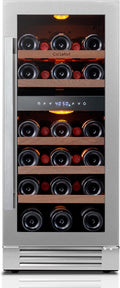 Ca'Lefort 15 Inch Wine Fridge, 28 Bottle Wine Cooler Refrigerator, 40-65°F Wine Refrigerator Glass Door, 3 LED Dual Zone Wine Fridge, Built-in or Freestanding Fridge for Home/Bar/Kitchen (3.0 cu.ft)