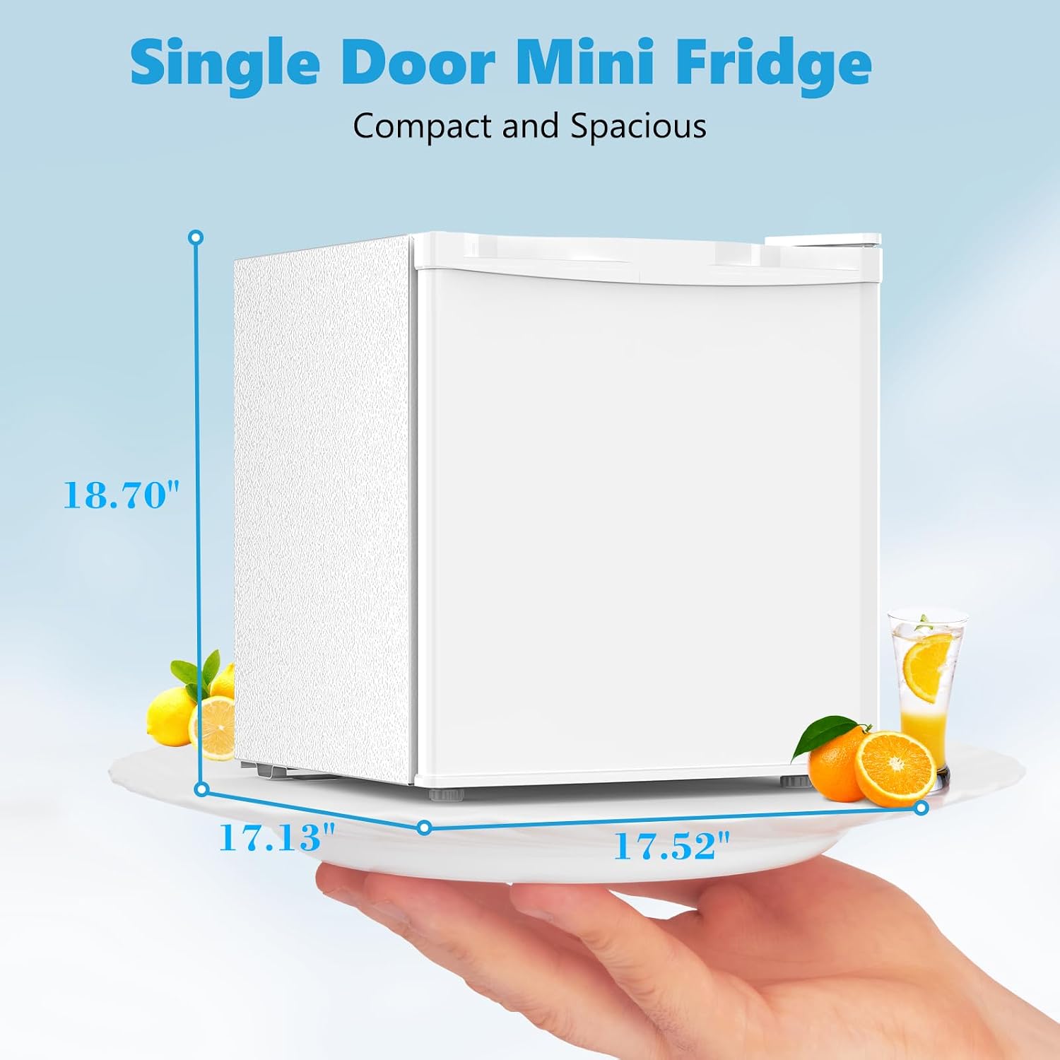 Electactic 1.6 Cu.ft Mini Fridge with Freezer, Compact Single Reversible Door Refrigerator, Adjustable Thermostat, Ultra Quiet, Energy Efficient for Office, Dorm, Bedroom, Apartment -White