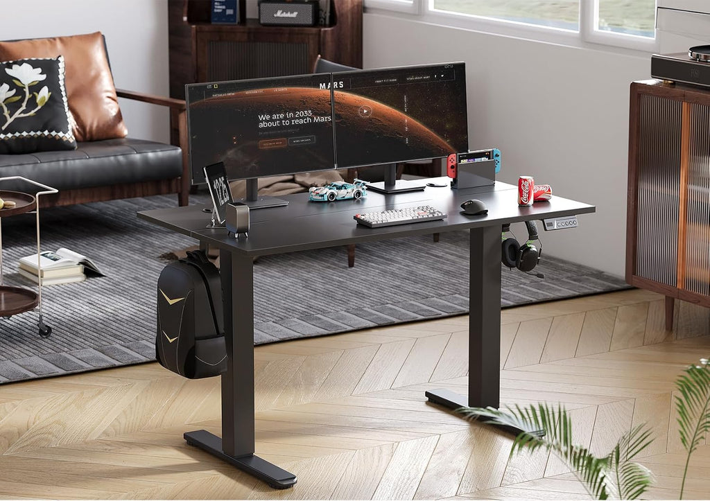 INNOVAR Electric Standing Desk, Adjustable Height Stand up Desks, 48 x 24 Inches Sit Stand up Desk for Home Office Computing, 3-Preset Memory Height Ergonomic Rising Desks, Deep Dark